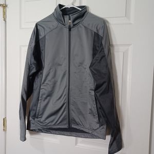 Eddie Bauer Mens Zipup Fleece Jacket Size M Grey/Black Pockets Long Sleeve. Does